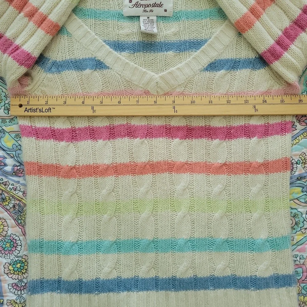 Vtg Aeropostale Fisherman Rabbit Hair Blend Striped Sweater Size M Preppy Pastel